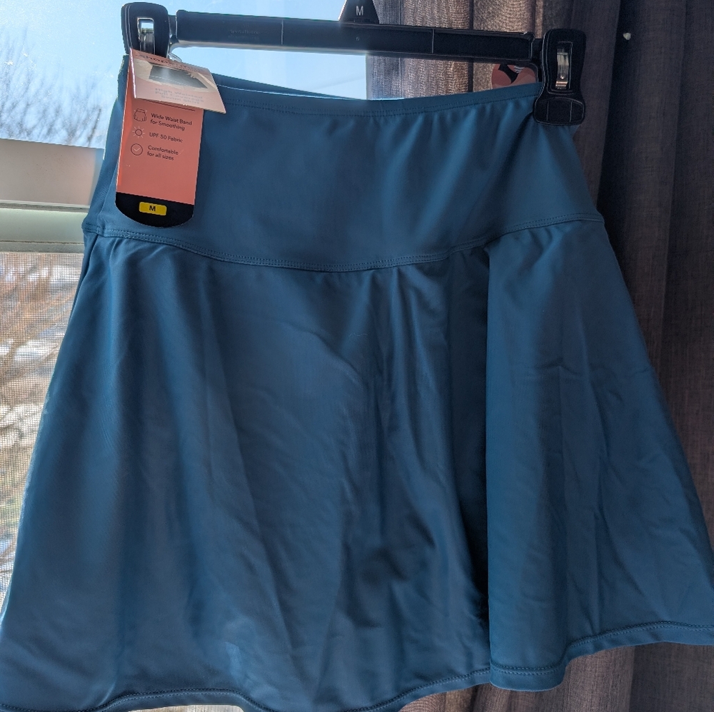 Blue Women's  High waisted Swim Skirt. Very Slimming